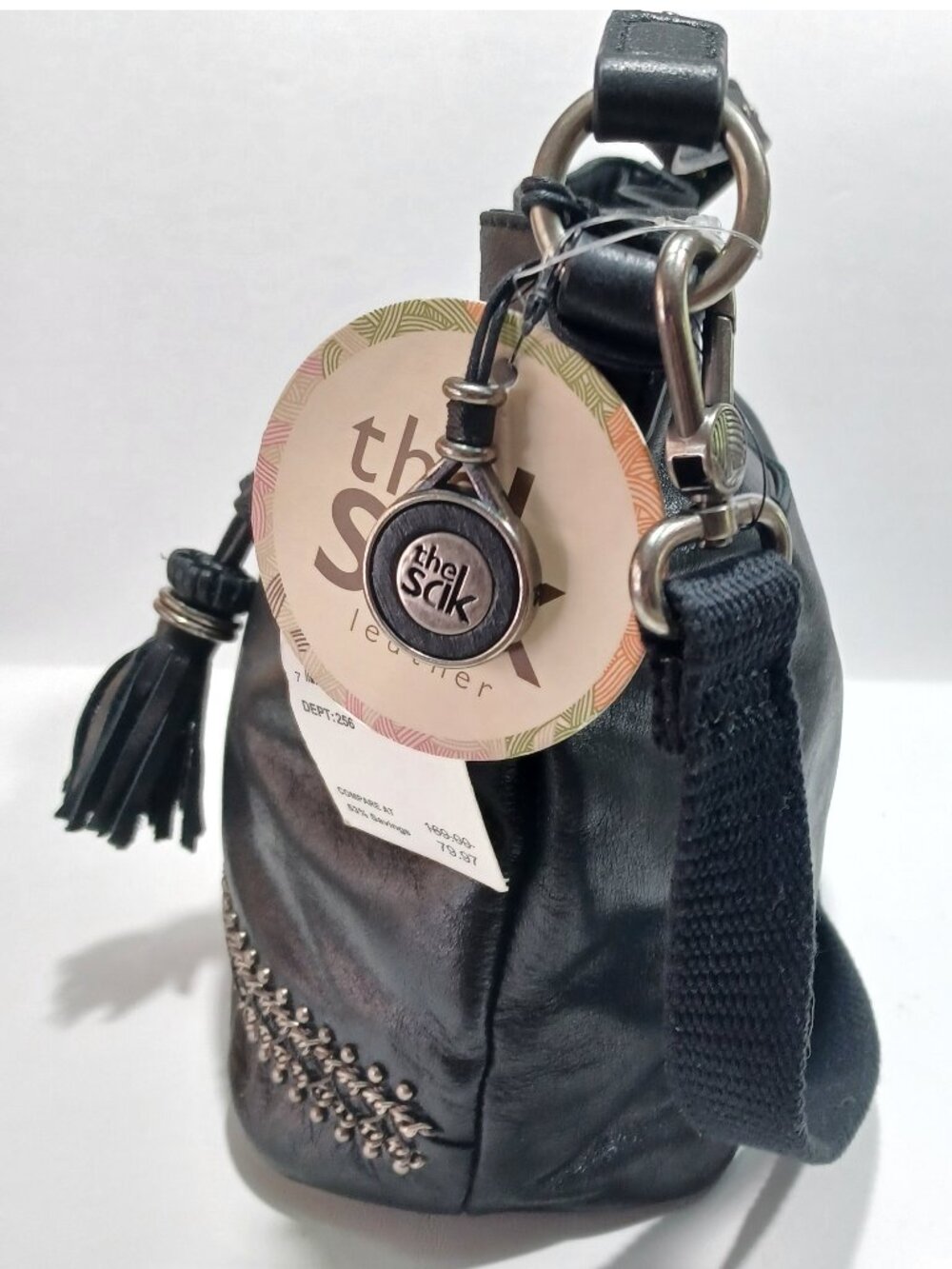 NWT The Sac Ukiah Black Leather Heritage Style Drawstring Bucket Bag - Picture 6 of 13